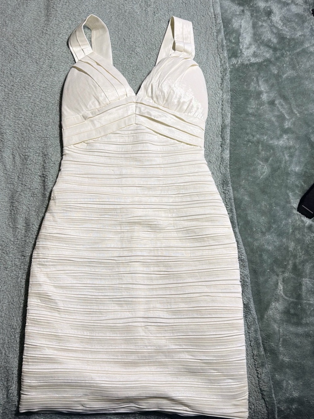 Cream Textured Mini Bodycon Dress with Structured Bust